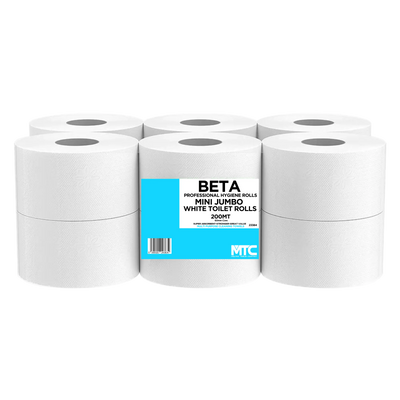 Mini Jumbo Pure White Toilet Rolls 200mt (60mm Core) 1 x 12 Pack