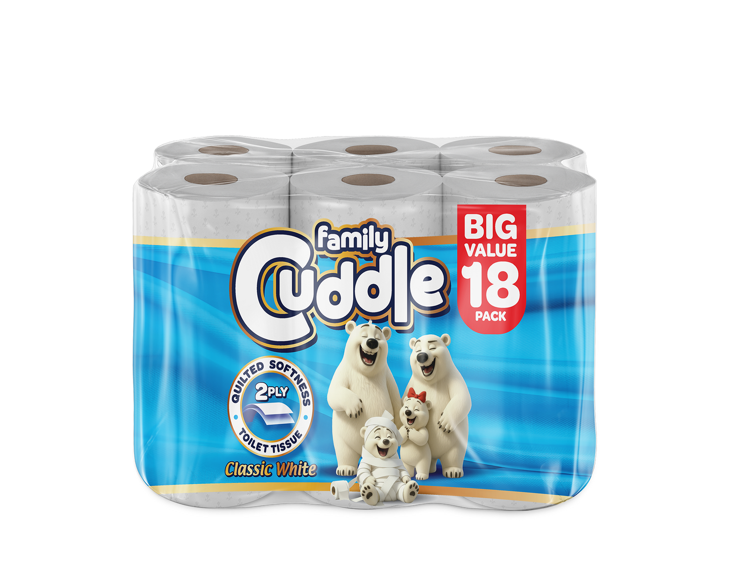 Family Cuddle 2-Ply Classic toilet tissue 18 pack — high-volume retail bulk toilet roll, buy online UK