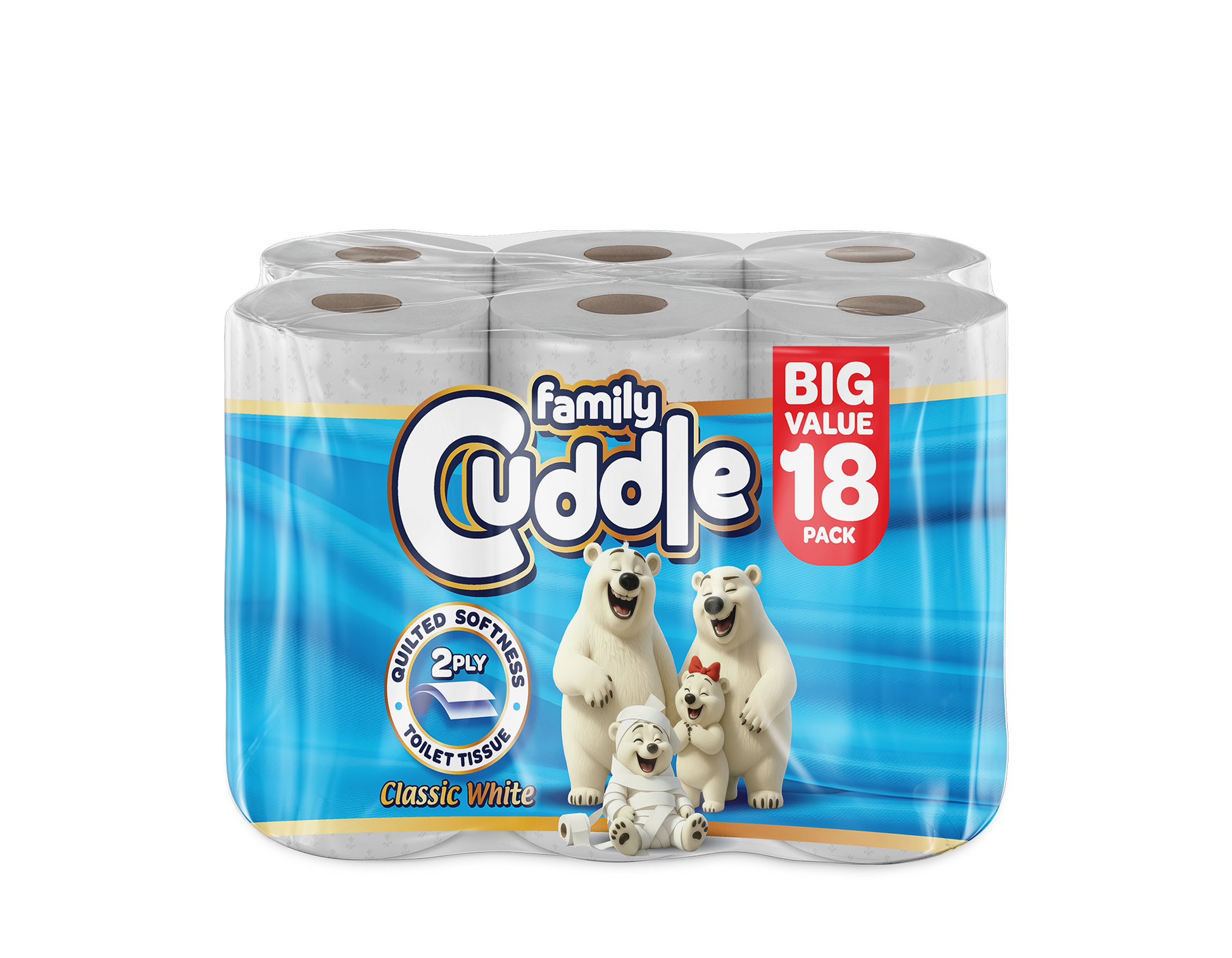 Family Cuddle 2-Ply Classic toilet tissue 18 pack — high-volume retail bulk toilet roll, buy online UK