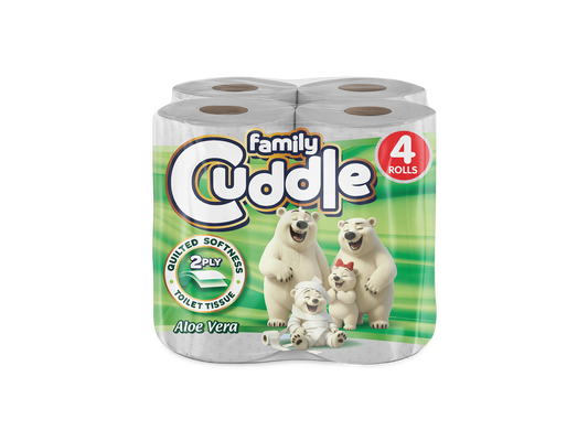 Family Cuddle 2-Ply Aloevera toilet tissue 4 pack — soft fragranced retail toilet roll, buy bulk online UK