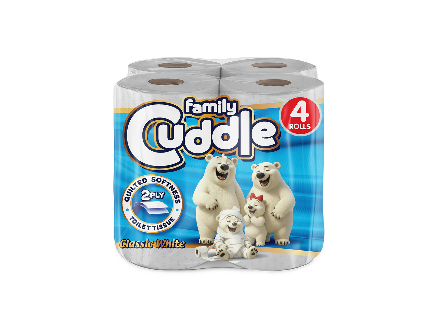 Family Cuddle 2-Ply Classic toilet tissue 4 pack — soft everyday retail toilet roll, buy bulk online UK