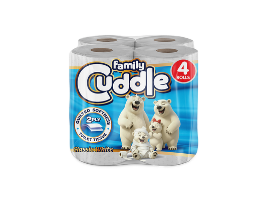 Family Cuddle 2-Ply Classic toilet tissue 4 pack — soft everyday retail toilet roll, buy bulk online UK