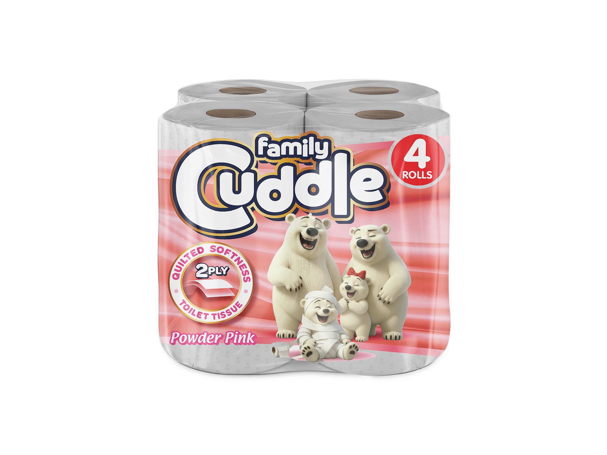 Family Cuddle 2-Ply Pink toilet tissue 4 pack — fragranced retail toilet roll, buy bulk online UK