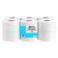 Mini Jumbo Pure White toilet roll 200m 60mm core 1x12 pack — premium office and care home dispenser-compatible washroom roll, buy online UK